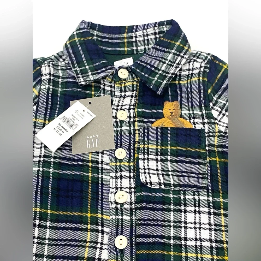 Baby Gap Baby/Toddler Plaid Flannel Bear Pocket One-Piece Jumper